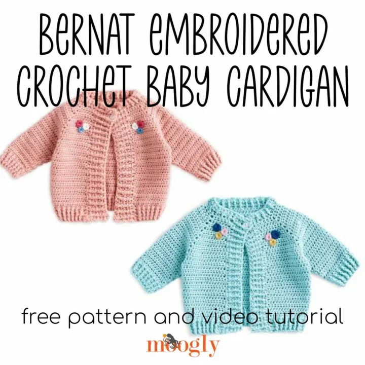 Best Easy Bernat Embroidered Crochet Baby Cardigan And Free Crochet Pattern
