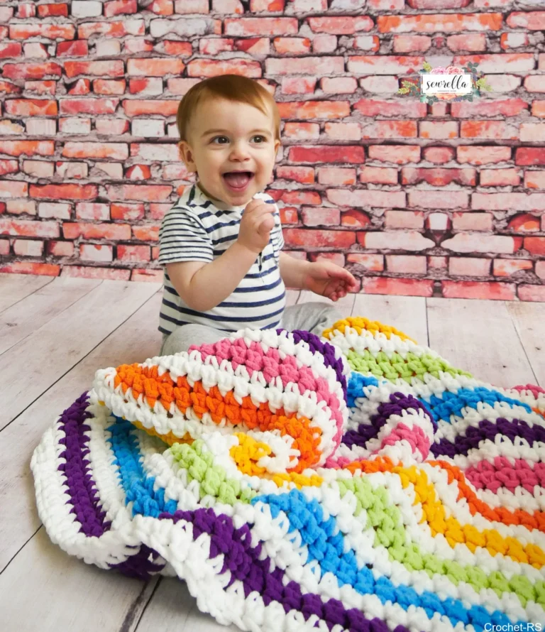 Crochet Rainbow Stripes Baby Blanket