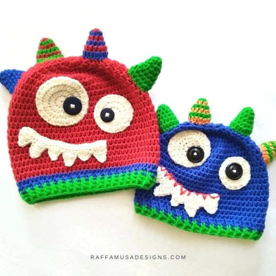 Monster Hats - Perfect Halloween Costume for your Baby Boy - Free Crochet Pattern - Raffamusa Designs