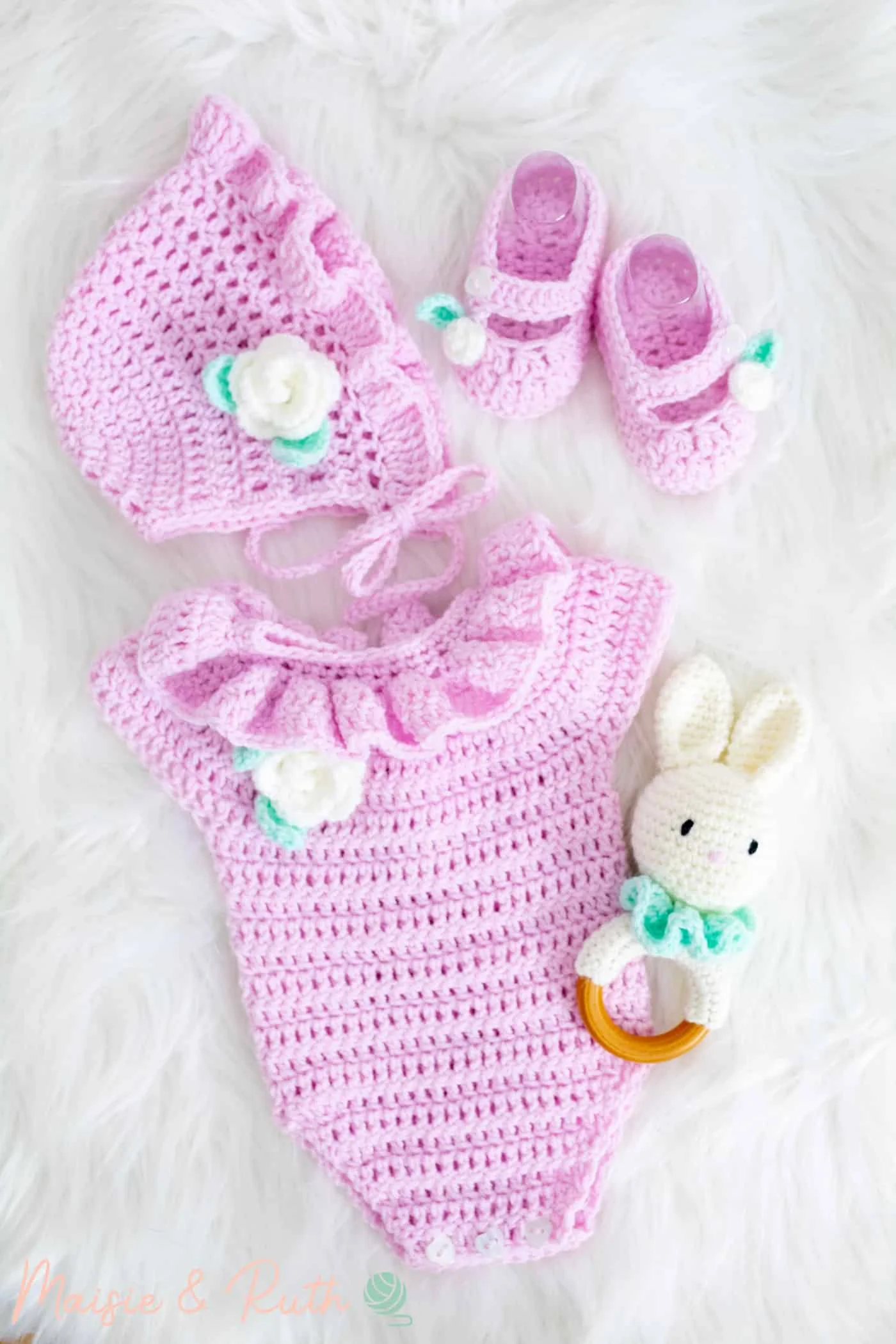 Crochet Baby Romper with other items from baby set