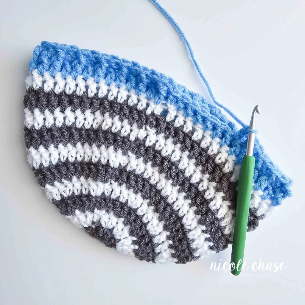 Tutorial image showing the start of the brim for the Spirit Earflap Hat crochet pattern. 