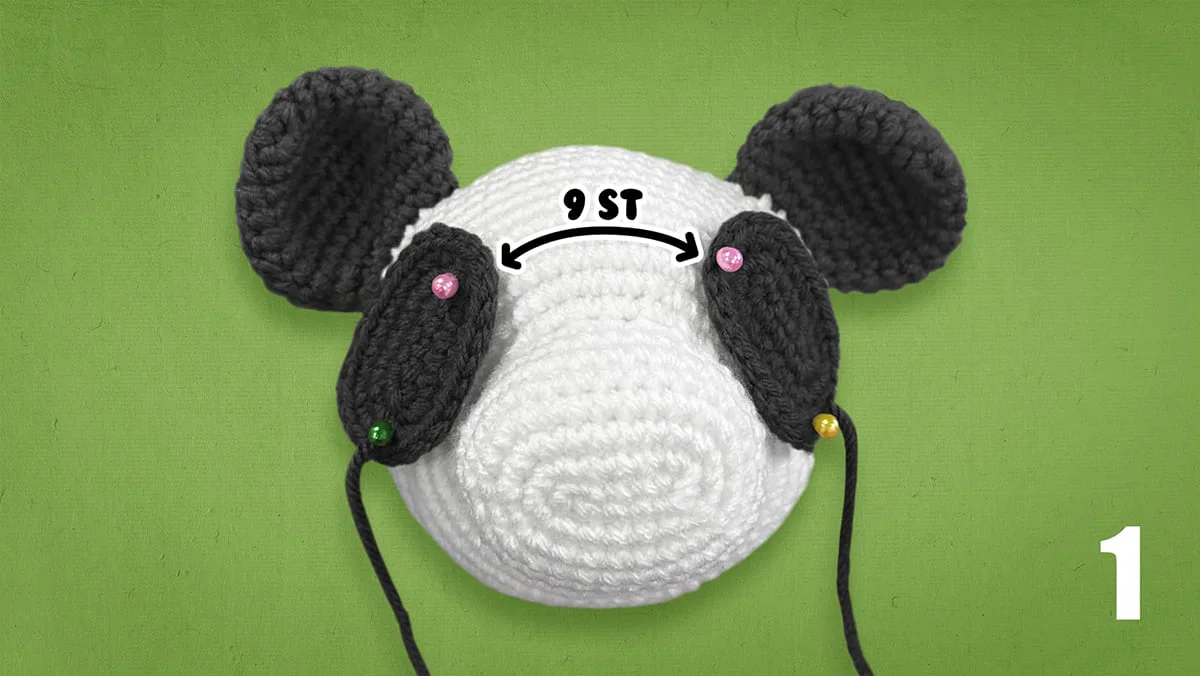 Free Panda Amigurumi Crochet Pattern - Eye Ovals (Front View)