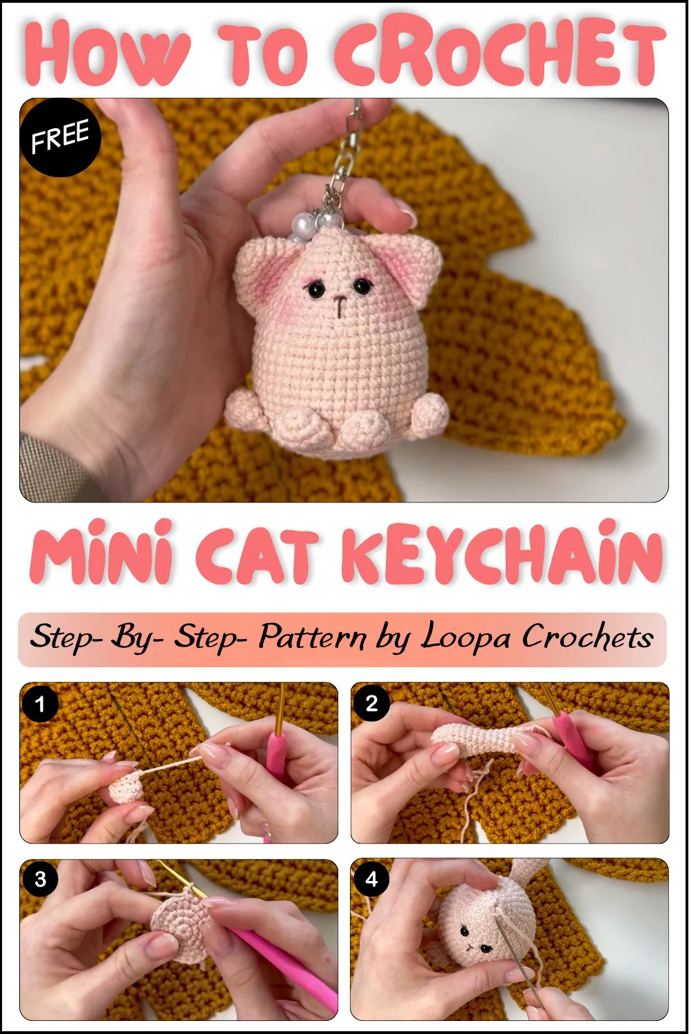 Easy Crochet Mini Cat Tutorial Cute Amigurumi Keychain (Subtitles EN, ES, PT) 1