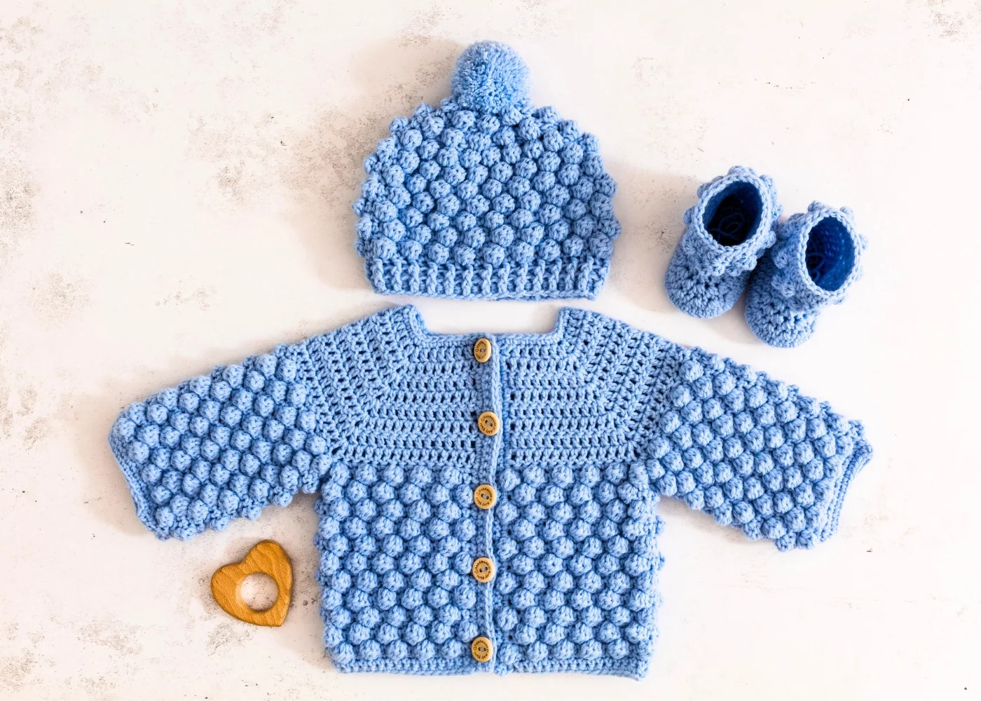 Bobble Crochet Baby Cardigan Pattern free with beanie and booties