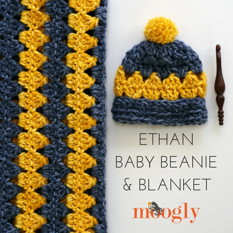 Ethan Baby Beanie and Blanket - free crochet pattern set on Mooglyblog.com!