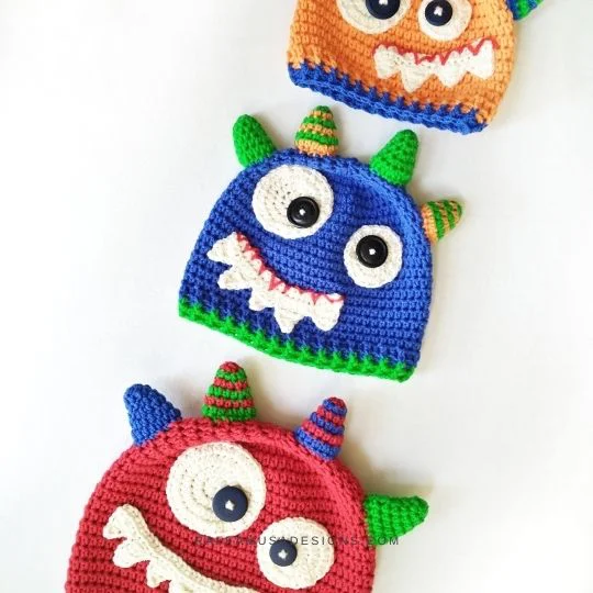 Monster Baby Beanie - Free Crochet Pattern - Raffamusa Designs