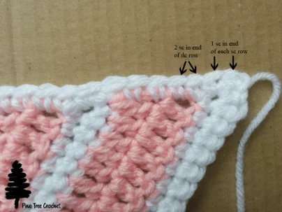 How to crochet the boarder of the blanket. Place 1 sc in the end of each sc row and 2 sc in the end of each dc row.
