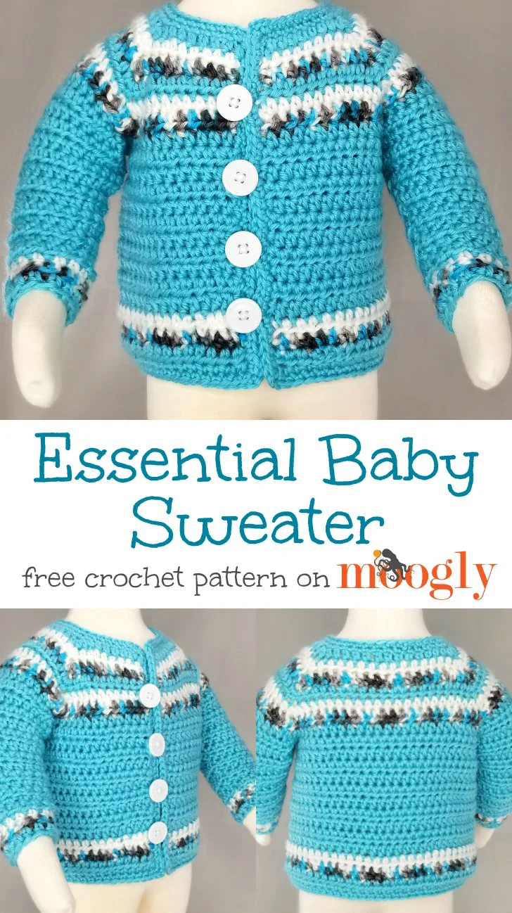 Essential Baby Sweater - free crochet pattern on Moogly!