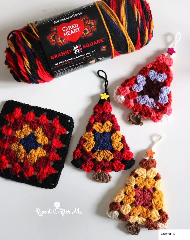 15. Crochet Granny Square Tree Ornaments