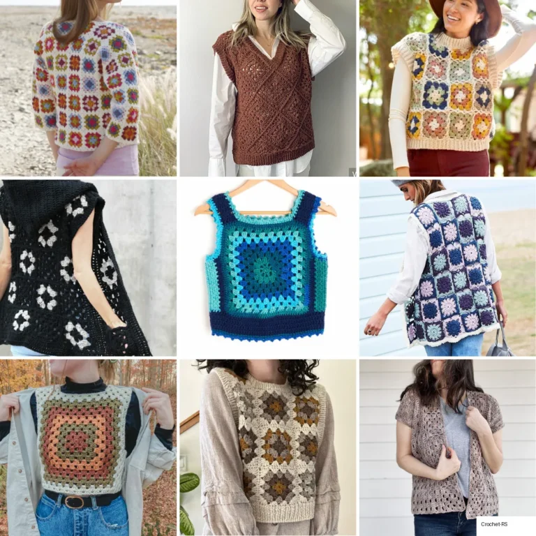 13 Easy 70s Style Granny Square Vest Free Crochet Patterns