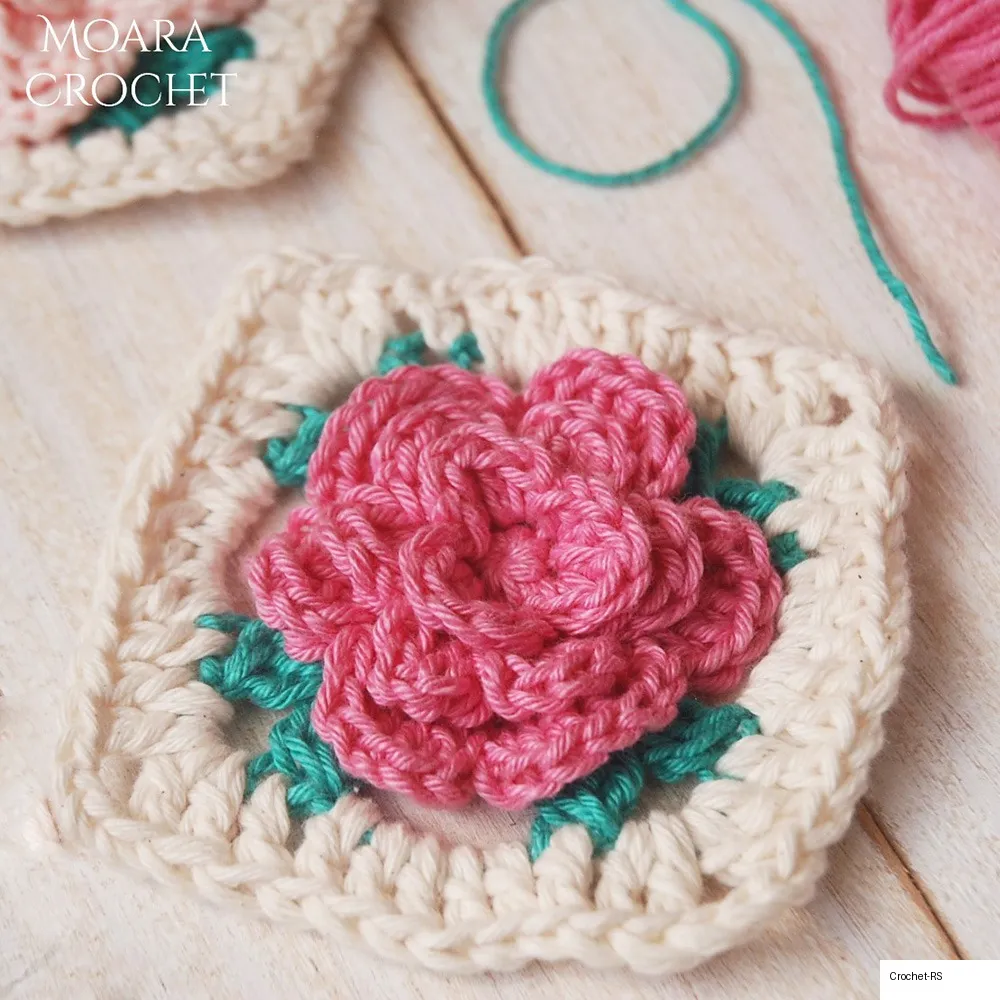13. Rose with Leaves Granny Square