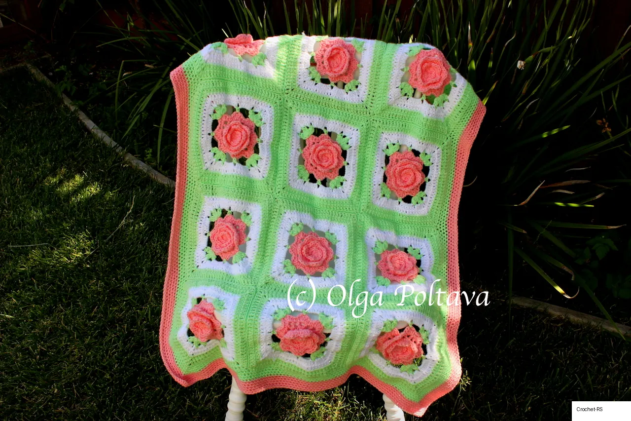 12. Crochet Rose Granny Square Afghan