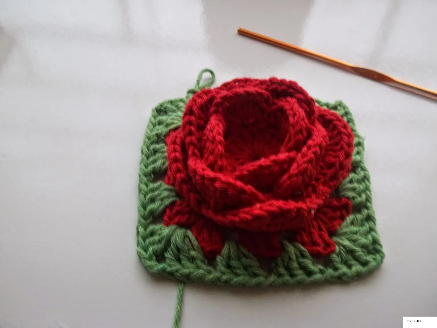 14. Granny Square with 3D Rose Tutorial