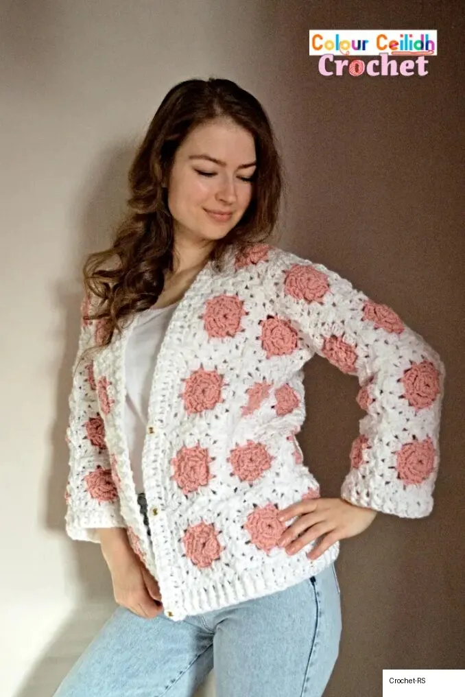 6. Crochet Granny Square Rose Cardigan