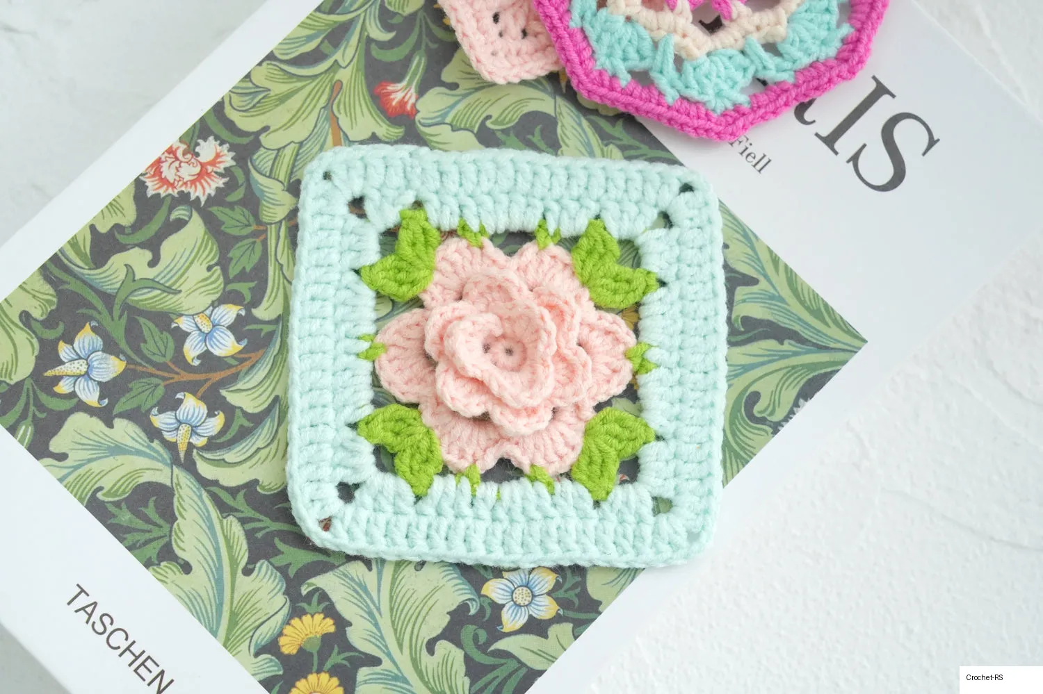 7. Crochet Rose Flower Granny Square Pattern