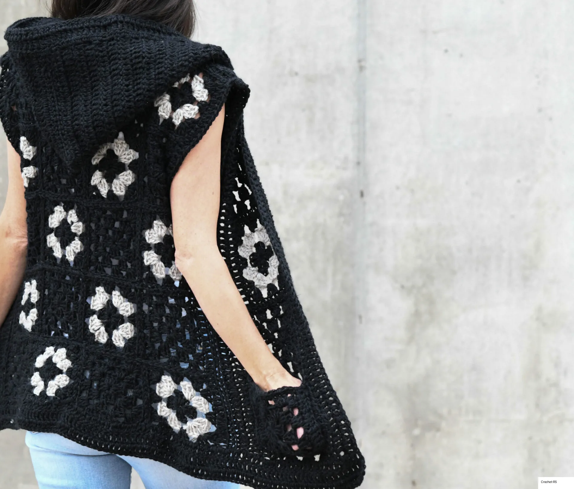 5. Hooded Granny Square Vest